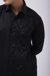 KAKA CALCUTTA_Black Giza Cotton Embellished Bead Leopard Shirt _Online_at_Aza_Fashions