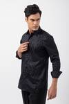 Buy_KAKA CALCUTTA_Black Giza Cotton Embellished Bead Leopard Shirt _Online_at_Aza_Fashions