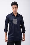 Buy_KAKA CALCUTTA_Black Giza Cotton Embellished Bead Owl Shirt _at_Aza_Fashions