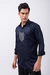 KAKA CALCUTTA_Black Giza Cotton Embellished Bead Owl Shirt _Online_at_Aza_Fashions