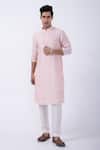 Buy_KAKA CALCUTTA_Pink Kurta Bam Silk Solid And Pyjama Set_at_Aza_Fashions