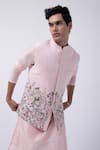 KAKA CALCUTTA_Pink Bundi Jacket Suiting Embroidered Mirror With Kurta Set _at_Aza_Fashions