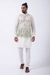 KAKA CALCUTTA_Ivory Suiting Embroidered Thread Bundi Jacket _Online_at_Aza_Fashions