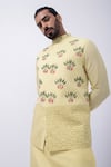 Buy_KAKA CALCUTTA_Yellow Suiting Embroidered Mirror Cutdana Bundi Jacket _Online_at_Aza_Fashions