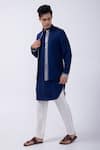 KAKA CALCUTTA_Blue Bundi Jacket Linen Satin Embroidered Mirror With Kurta Set _Online_at_Aza_Fashions