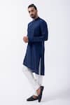 Buy_KAKA CALCUTTA_Blue Kurta Bam Silk Solid Plain And Pyjama Set_Online_at_Aza_Fashions