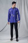 Shop_Bhusattva_Purple Organic Silk Hand Embroidery Sequin Geometric Motif Shirt _Online_at_Aza_Fashions