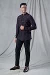 Buy_Bhusattva_Black Organic Silk Hand Embroidery Bandhani Zardozi Shirt _at_Aza_Fashions