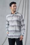 Shop_Bhusattva_Grey Organic Textured Linen Stripe Pattern Shirt _Online_at_Aza_Fashions