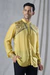 Shop_Bhusattva_Yellow Organic Silk Modal Hand Painted Abstract Front Shirt _Online_at_Aza_Fashions