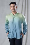 Shop_Bhusattva_Blue Organic Silk Modal Piping Tie-dye Pattern Shirt _Online_at_Aza_Fashions