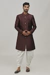 Buy_Arihant Rai Sinha_Wine Jaquard And Art Silk Woven Floral Motifs Pattern Sherwani Set _Online_at_Aza_Fashions