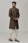 Buy_Arihant Rai Sinha_Brown Jaquard And Art Silk Woven Floral Motifs Pattern Sherwani Set _Online_at_Aza_Fashions