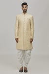 Arihant Rai Sinha_Gold And Art Embroidery Floral Motifs Sherwani Set _Online_at_Aza_Fashions