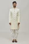 Arihant Rai Sinha_Cream Jaquard And Art Silk Floral Motifs Sherwani Set _Online_at_Aza_Fashions