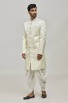 Buy_Arihant Rai Sinha_Cream Jaquard And Art Silk Floral Motifs Sherwani Set _Online_at_Aza_Fashions