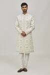 Buy_Arihant Rai Sinha_White And Art Embroidery Thread Flower Sherwani Set _Online_at_Aza_Fashions