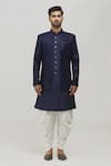 Arihant Rai Sinha_Blue Pant Art Silk Embroidery Thread Sherwani Set _Online_at_Aza_Fashions