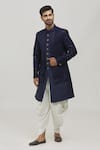 Buy_Arihant Rai Sinha_Blue Pant Art Silk Embroidery Thread Sherwani Set _Online_at_Aza_Fashions