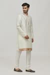 Buy_Arihant Rai Sinha_Cream Kurta Silk Floral Mandarin Collar Set _Online_at_Aza_Fashions