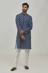 Buy Arihant Rai Sinha Blue Cotton, Silk Geometric Print Kurta Set Online at Aza Fashions Buy_Arihant Rai Sinha_Blue Cotton, Silk Geometric Print Kurta Set _Online_at_Aza_Fashions