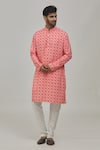 Buy_Arihant Rai Sinha_Orange Kurta Soft Cotton Printed Geometric Full Sleeve Set _Online_at_Aza_Fashions