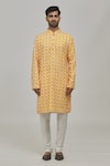 Arihant Rai Sinha_Yellow Kurta Soft Cotton Printed Diamond Set _Online_at_Aza_Fashions