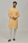 Buy_Arihant Rai Sinha_Yellow Kurta Soft Cotton Printed Diamond Set _Online_at_Aza_Fashions