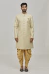 Khwaab by Sanjana Lakhani_Gold Sherwani Silk Embroidery Thread Geometric Set_Online_at_Aza_Fashions