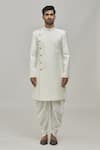 Arihant Rai Sinha_White Jacquard Woven Floral Motifs Sherwani Set _Online_at_Aza_Fashions