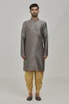 Arihant Rai Sinha_Grey Jacquard Woven Floral Vine Kurta And Gold Patiala Pant Set _Online_at_Aza_Fashions