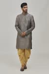 Buy_Arihant Rai Sinha_Grey Jacquard Woven Floral Vine Kurta And Gold Patiala Pant Set _at_Aza_Fashions