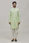 Arihant Rai Sinha_Green Silk Embroidered Floral Motifs Thread Kurta And White Patiala Pant Set _Online_at_Aza_Fashions