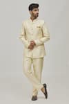 Buy_Khwaab by Sanjana Lakhani_Gold Floral Woven Bandhgala And Trouser Set_Online_at_Aza_Fashions