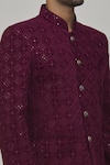 Shop_Arihant Rai Sinha_Wine Sequin Embroidered Velvet Bandhgala Set _Online_at_Aza_Fashions