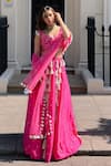Buy_Payal Singhal_Pink Georgette Embroidery Cascading Tassel Round Neck Work Lehenga Set _at_Aza_Fashions