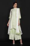 Buy_Anju & Harleen_Ivory Silk, Chanderi, Linen Embroidery, Resham Asymmetric Kurta Flared Pant Set _at_Aza_Fashions