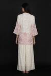 Shop_Anju & Harleen_Ivory Georgette Embroidery Mandarin Collar Floral Vine Jacket With Flared Pant _at_Aza_Fashions