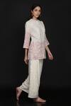 Buy_Anju & Harleen_Ivory Georgette Embroidery Mandarin Collar Floral Vine Jacket With Flared Pant 