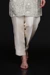Anju & Harleen_Ivory Georgette, Linen Embroidery Mandarin Floral Jacket With Flared Pant _Online_at_Aza_Fashions