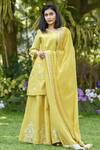 Buy_Anju & Harleen_Yellow Chanderi, Linen Embroidery Round Neck Dori Kurta Sharara Set _at_Aza_Fashions