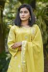 Shop_Anju & Harleen_Yellow Chanderi, Linen Embroidery Round Neck Dori Kurta Sharara Set _Online_at_Aza_Fashions