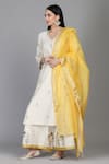Buy_Anju & Harleen_Ivory Silk, Chanderi, Linen Embroidery, Zari V-neck Kurta Sharara Set _at_Aza_Fashions