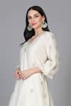 Anju & Harleen_Ivory Silk, Chanderi, Linen Embroidery, Zari V-neck Kurta Sharara Set _Online_at_Aza_Fashions