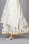 Buy_Anju & Harleen_Ivory Silk, Chanderi, Linen Embroidery, Zari V-neck Kurta Sharara Set _Online_at_Aza_Fashions
