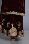 Buy_Anju & Harleen_Wine Silk, Velvet, Linen Zari, Sequins, Embroidery Zardozi Kurta Sharara Set _Online_at_Aza_Fashions