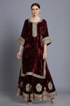 Shop_Anju & Harleen_Wine Silk, Velvet, Linen Zari, Sequins, Embroidery Zardozi Kurta Sharara Set _Online_at_Aza_Fashions