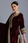 Anju & Harleen_Wine Silk, Velvet, Linen Zari, Sequins, Embroidery Zardozi Kurta Sharara Set _at_Aza_Fashions