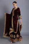 Buy_Anju & Harleen_Wine Silk, Velvet, Linen Zari, Sequins, Embroidery Zardozi Kurta Sharara Set 