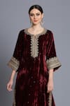 Shop_Anju & Harleen_Wine Silk, Velvet Embroidery, Zari, Sequins Split Zardozi Kurta With Sharara _Online_at_Aza_Fashions